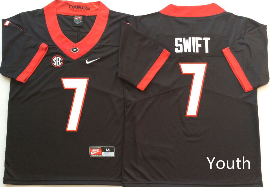 NCAA Youth Georgia Bulldogs Black #7 SWIFT jerseys